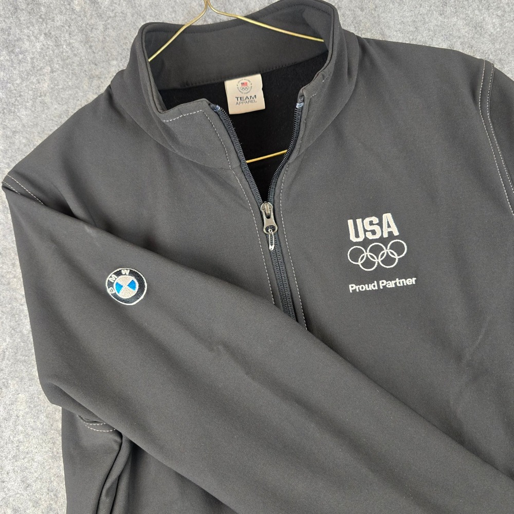 BMW Team USA Olympic Jacket Black Full Zip Softshell Fleece Lined Men Medium M